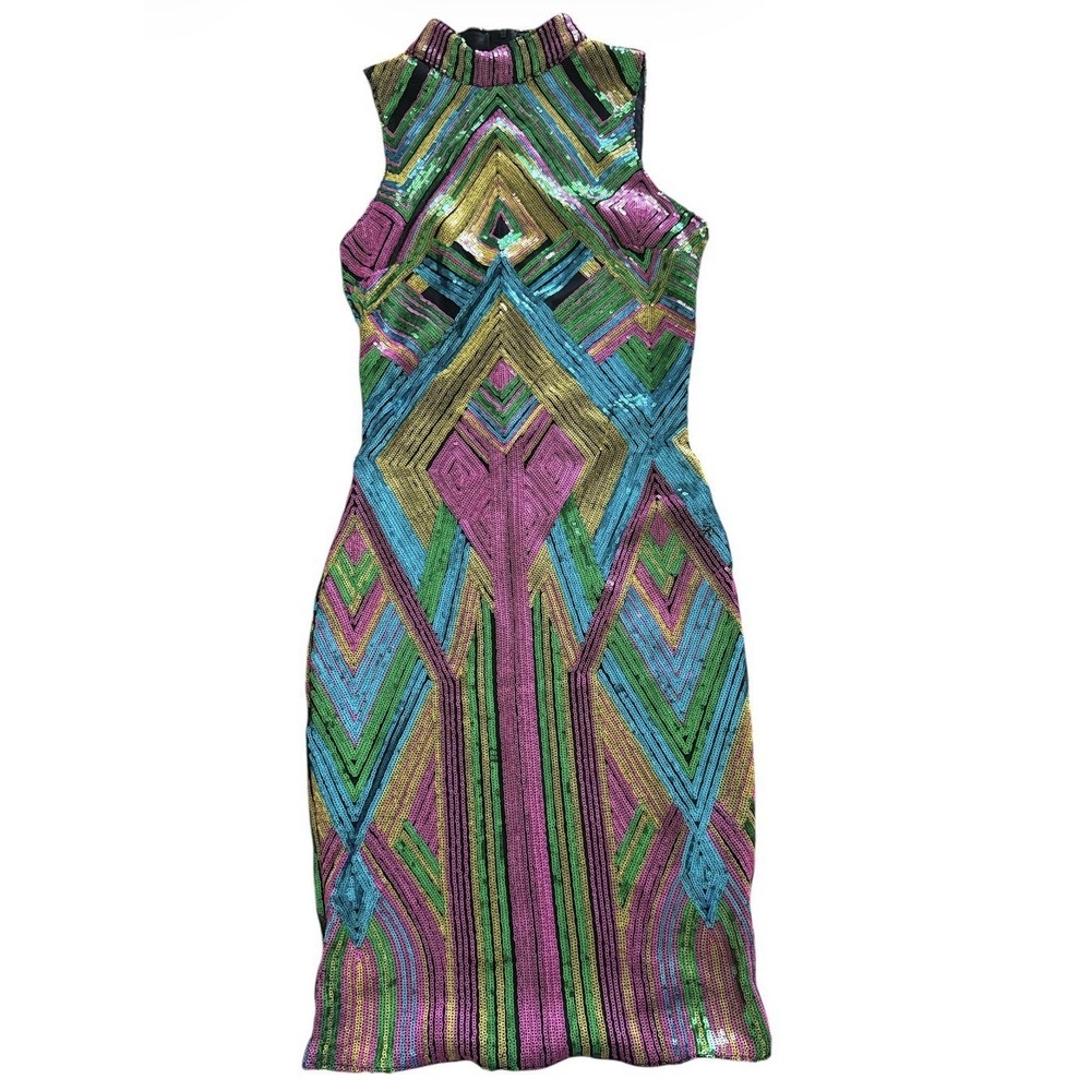 AKIRA NWT Trippin Sequin Mini Dress Size Small Multicolor Geometric